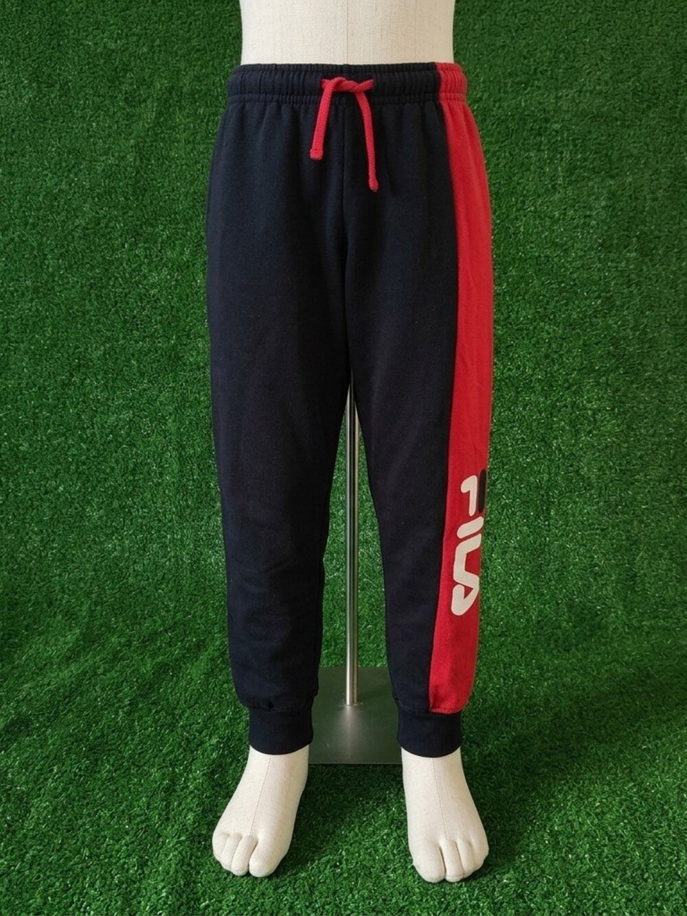FILA Boys Fleece Jogger Sweatpants Size M 10/12 Black Red Color block Logo Pants